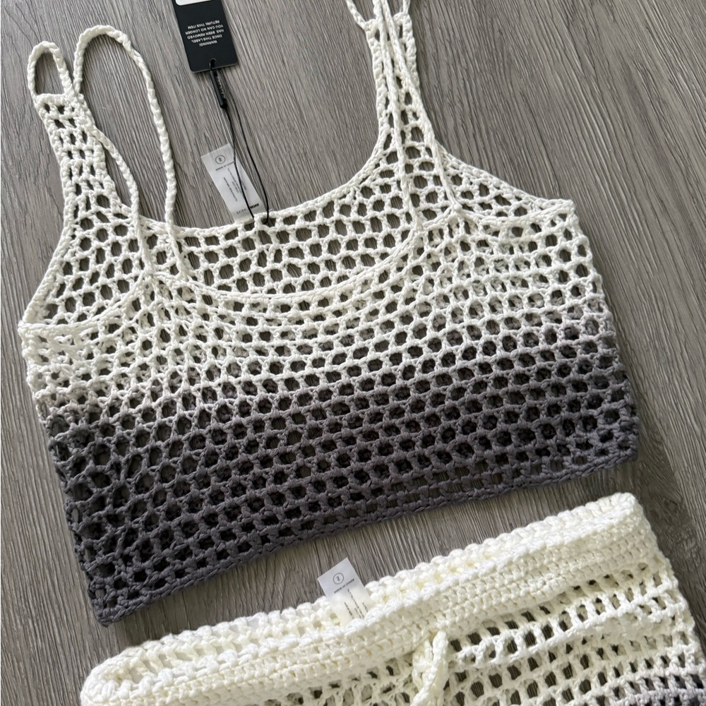 Fashion Nova Cream and Gray Crochet Skirt Set - Picture 6 of 9